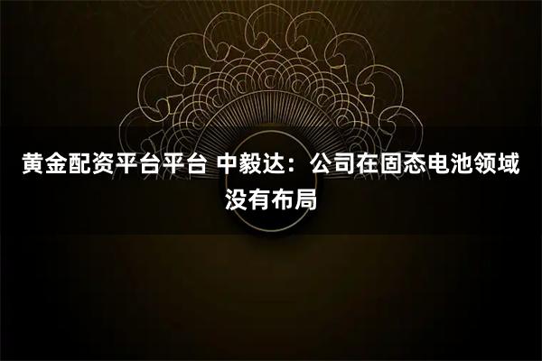 黄金配资平台平台 中毅达：公司在固态电池领域没有布局