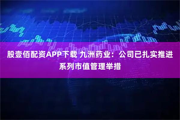 股壹佰配资APP下载 九洲药业：公司已扎实推进系列市值管理举措