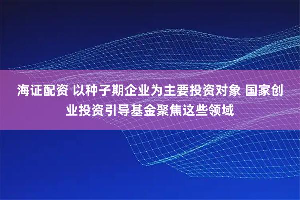 海证配资 以种子期企业为主要投资对象 国家创业投资引导基金聚焦这些领域